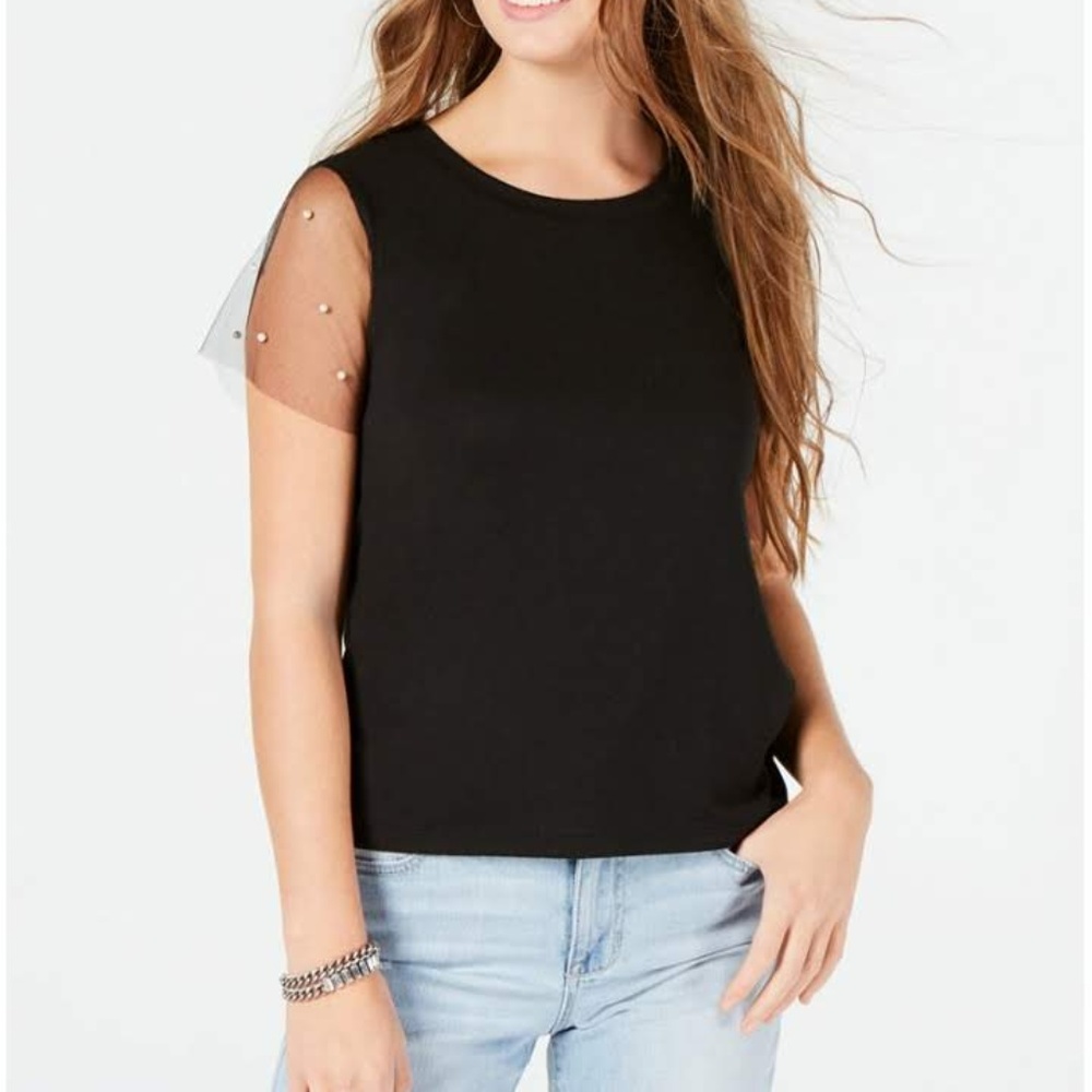 💜 Sheer-Sleeve Embellished Top